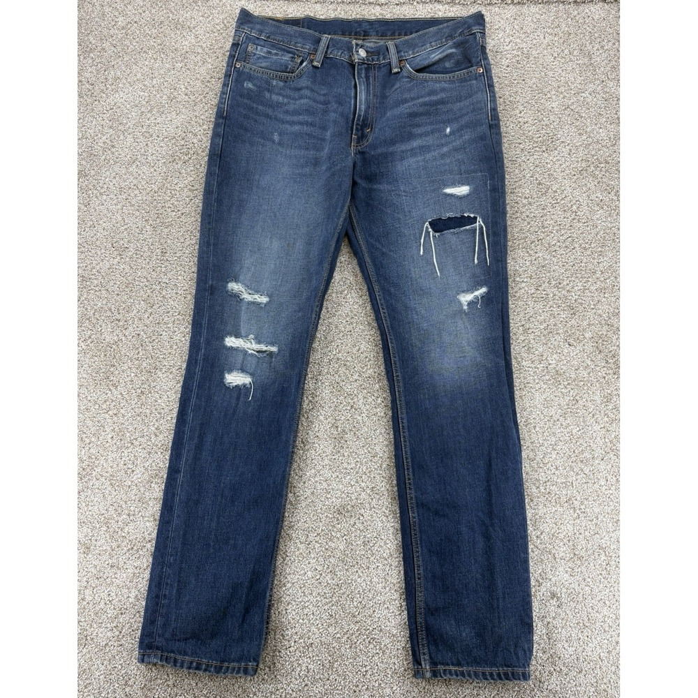 Levis 511 Slim Fit Jean Mens 34x32 Blue Comeback Kid Rip Repair Wash 100% Cotton
